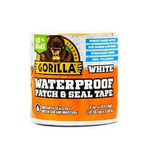 Gorilla 10 ft. Waterproof Patch and Seal Tape White, Underwater Repair Tape, 4 Inch Seal Tape, Waterproof Patch Tape, Permanent Seal Tape, RV & Marine Tape, Leak Repair Tape, Heavy Duty Sealing Tape.