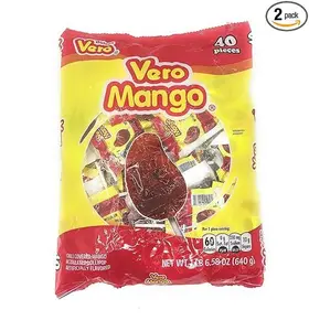 Vero Mango Paletas Sabor Fresa Con Chile Mexican Hard Candy Chili Pops 40 Pc Pack of 2 Tasty Treats for Parties Fruit Flavored Sweet Spicy Bonbon Snack