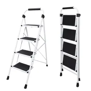 44 Inch Iron Stepstool, 4 Folding Stepstool with Non-Slip Pedals and Comfortable Handrails, Sturdy Steel Ladder Portable Heavy Duty Stepstool for Kitchen, Garage and Outdoor Use, black