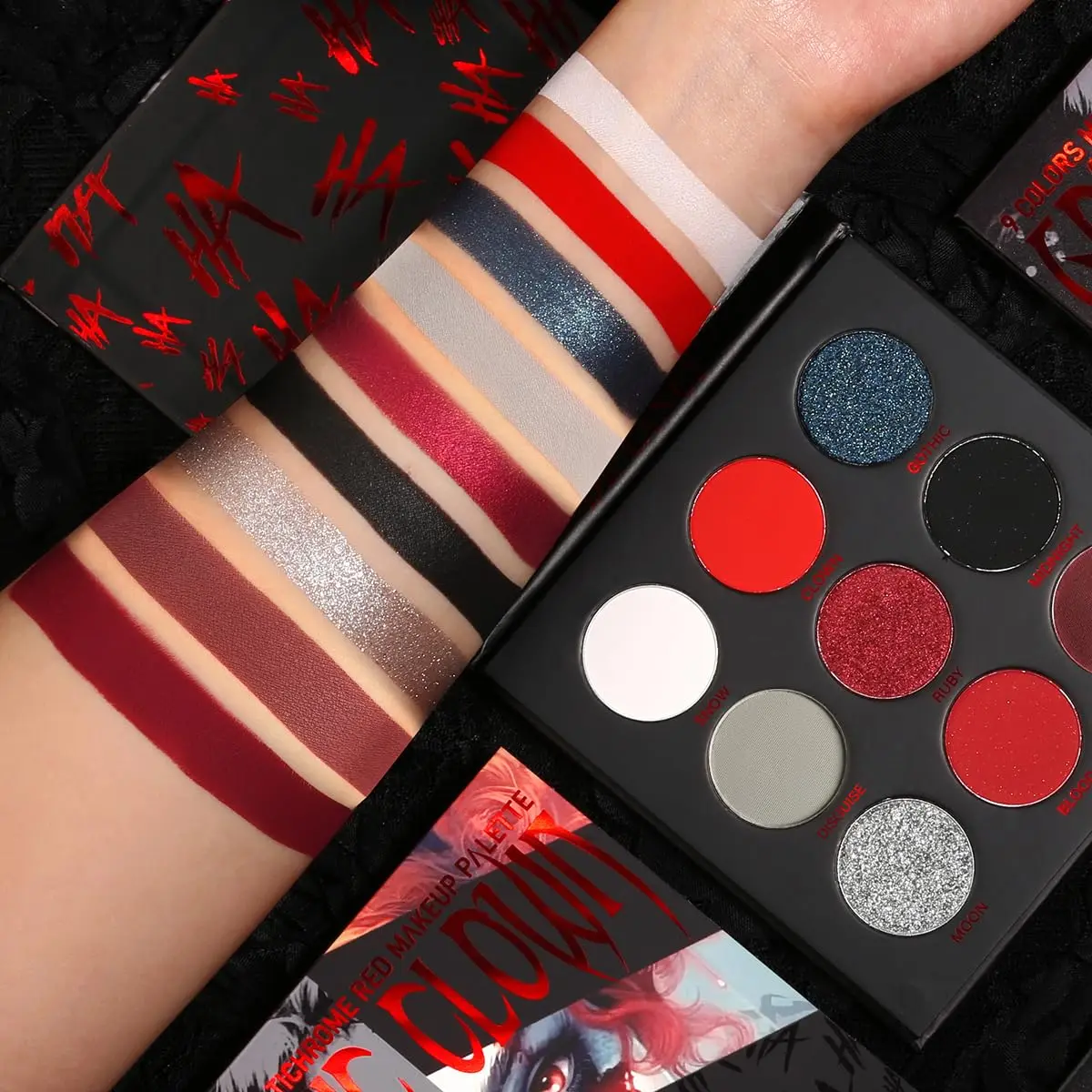 Red Goth Eyeshadow Palette -  True Hot Red Black Eye Shadows | Halloween Glitters Makeup | Matte Shimmer High Pigmentation | Clown Vampire SFX