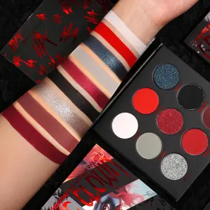 Red Goth Eyeshadow Palette -  True Hot Red Black Eye Shadows | Halloween Glitters Makeup | Matte Shimmer High Pigmentation | Clown Vampire SFX