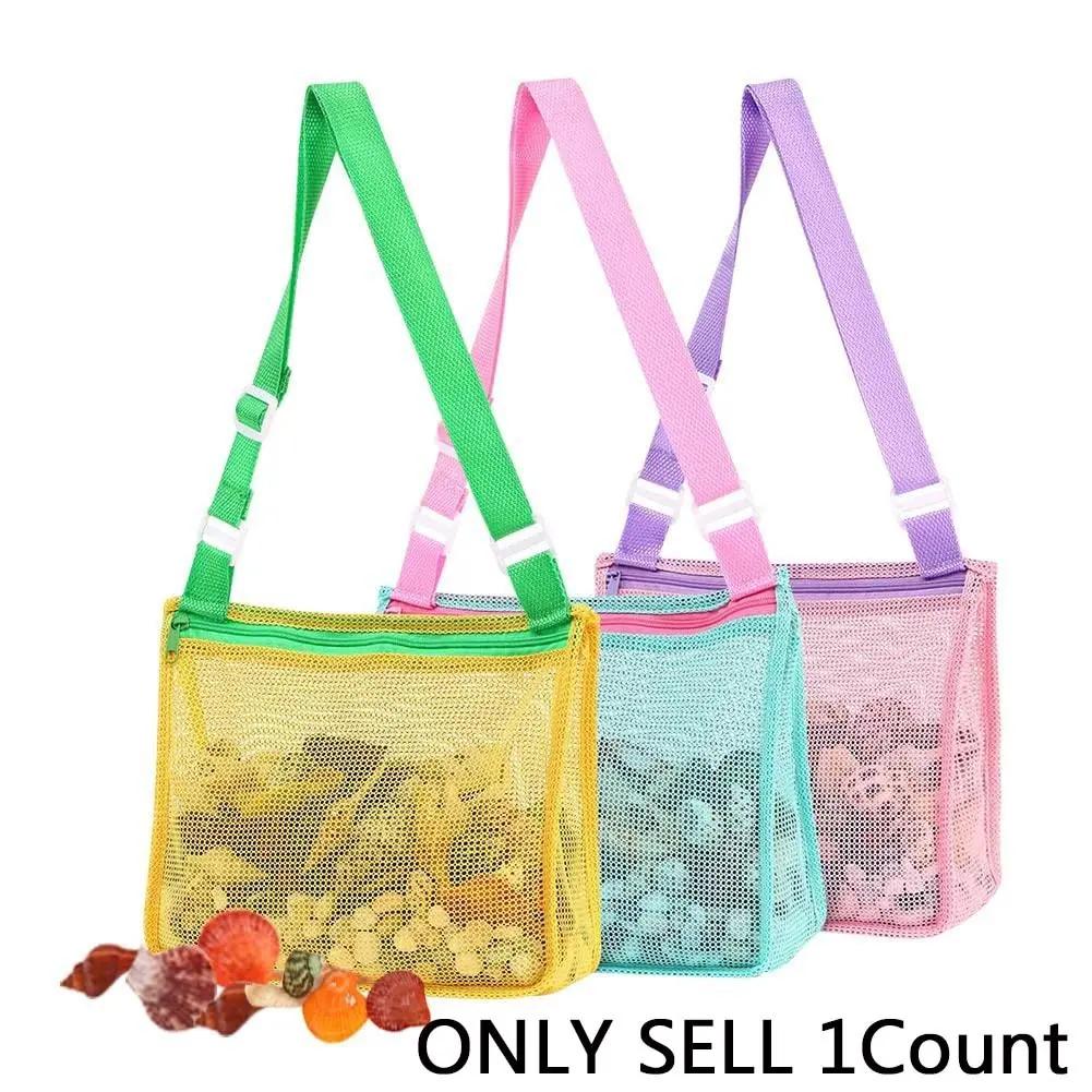 Beach Mesh Bag for Sand Toys and Seashells, Large Spacious Lightweight BPA Free Tote Bag for Children Beach Activities, Beach Outings, Ideal Shell Storage Net Bag with Large Capacity, Mesh Carrying Bag