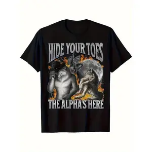 The Alpha's Here Wolf Oversized T-Shirt, Black Humorous Meme Graphic Top, Cozy Casual Shirt, Great For Weekend Hangouts & Effortless Vibe Matching