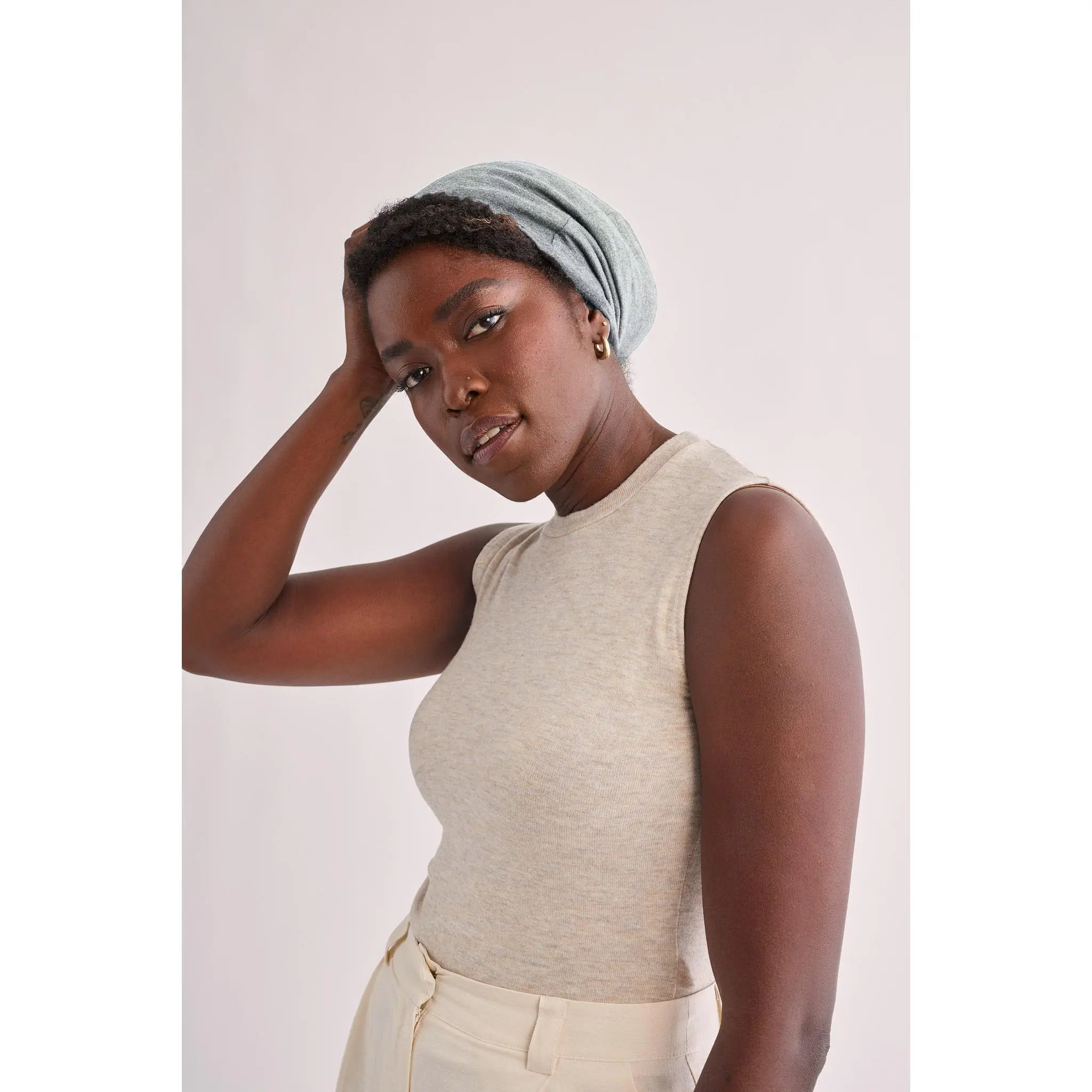 Light Gray Adjustable Slap Hat - Satin Lined, Elastic Band, Friction-Free Fashion Accessory Fit for Night Wear