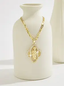 St Jude Pendant Necklace, Luxury Brass Plated 14k Gold Virgin Guadalupe Charm, Sacred Religious Jewelry, Holiday Gift Blessing Prayer, Chain Necklace