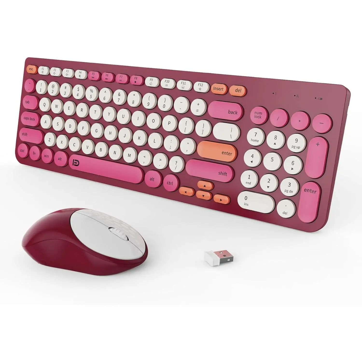 Keyboard and  Combo, 2.4GHz Colorful Cute Round Keycaps Keyboard for Office Computer PC Desktops Laptop (96  Rose Red)