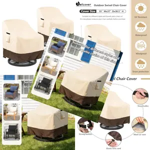 Outdoor Swivel Chair Covers 2 Pack 35 W X 37 D X 38. 5 H Inches 600D Heavy Duty Waterproof Patio Chair Cover Outdoor Furniture Covers for Lawn/Garden Chiars LvoryBrown