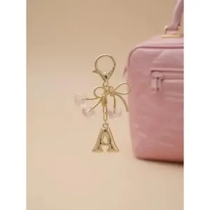 Women's Cherry Bow Keychain Letter Pendant, Casual Style Wallet Backpack Accessory, All-Seasons Car Key Chain