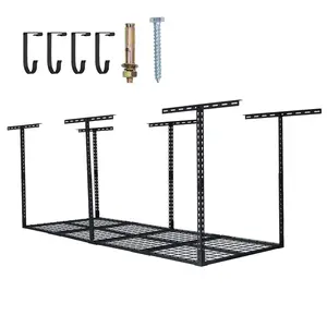 Garvee Heavy Duty Overhead Garage Storage Rack – Adjustable Ceiling Mounted Metal Organizer – 600 lbs Capacity – Space-Saving Garage Storage – Size: 3x8 ft, Black
