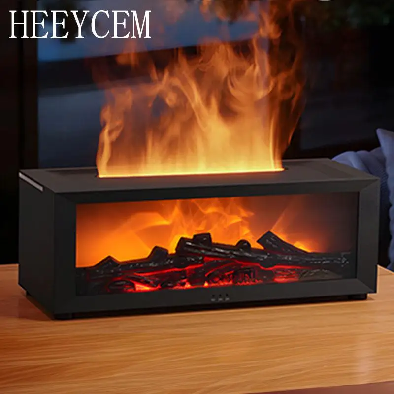 HEEYCEM USB Powered Flame Diffuser, Fireplace Design Aroma Diffuser & Humidifier with Night Light & Timer & Auto Shut-Off Function, Suitable for Home