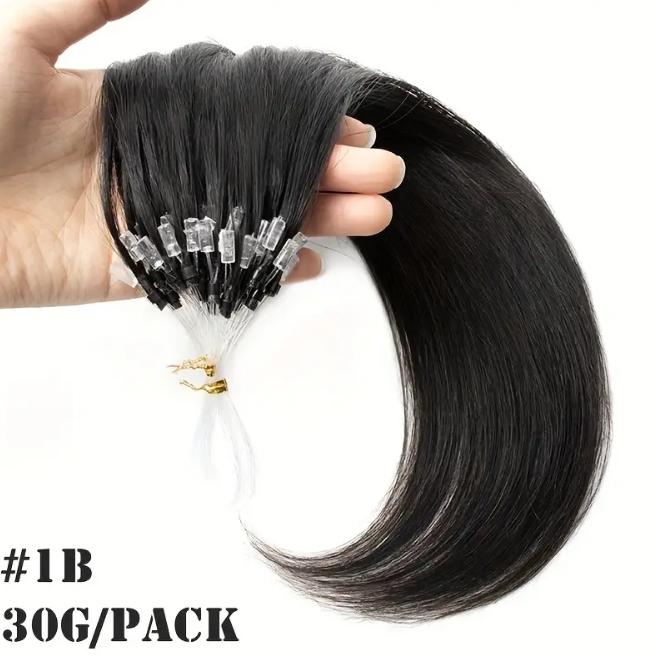 50 Strands Micro Ring Micro Loop Human Hair Extensions 30g, Natural Straight 12-28 Inch, Fish Line Design, No Glue Easy Install, Thin Ends Silky Smooth, No Tangle No Shedding, Invisible Natural Look for Women Daily & Party Use