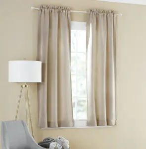 2-Piece Solid Beige Rod Pocket Blackout Curtain Set, 30 x 63