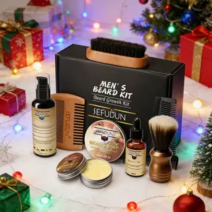 SEFUDUN Christmas Men's Beard Care 9-piece Set Beard Grooming Kit Hair Styling Tool Set Christmas Gift!