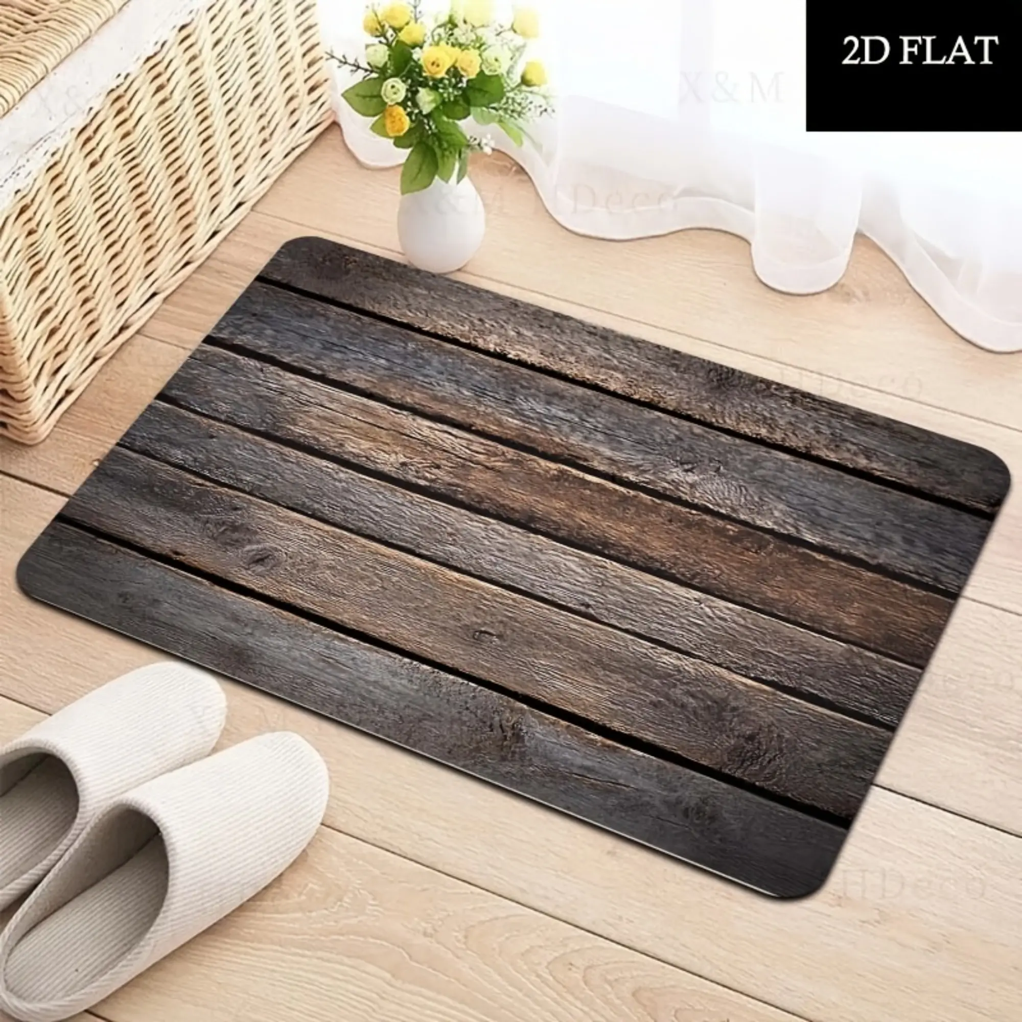 2D Flat Rustic Wood Plank Anti-Wear Anti-Slip Mold-Resistant Diatomite Doormat - Soft, Absorbent, Durable, for Kitchen Floors, Minimalist Home Decor, Ideal Gift for Friends, Anti-Slip Mold-Resistant Doormats