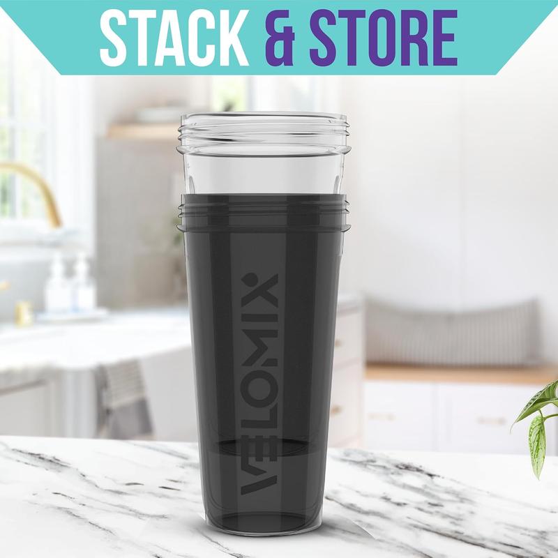 -2 Pack- 28 Oz Protein Shaker Bottles for Protein Mixes - 2X Wire Whisk | Leak Proof Shaker Cups for Protein Shakes | Protein Shaker Bottle Pack (Black/Transparent) VELOMIX