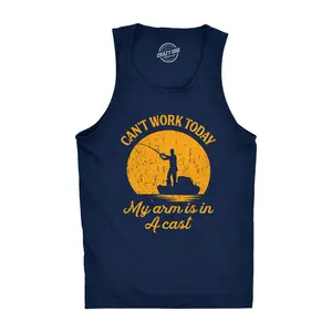 Mens Fitness Tank Can't Work Today My Arm Is In A Cast T-Shirt Funny Fishing Fathers Day Tee Funny Workout Shirt for Men with Plus Sizes Dad Joke Tank Top for Men Funny Fishing Sleeveless Tee Novelty Tank Tops Navy