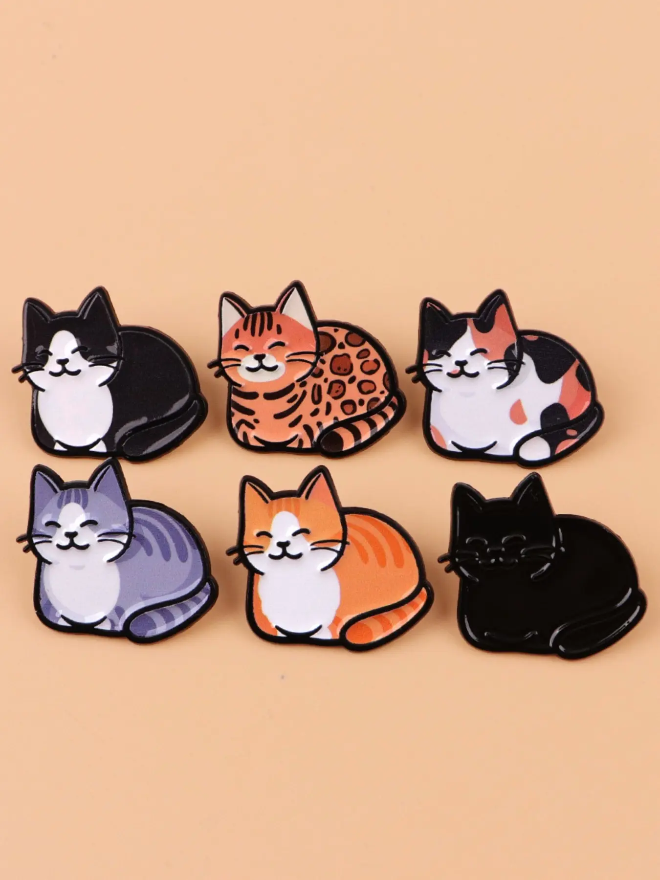 6pcs/set Colorful Cute Cat Brooches Zinc Alloy Pins, Unisex Fashion Accessories, Perfect Gift for Friends and Colleagues, All Seasons Wear, Durable Metal Pins