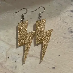 Gold Glitter Lightning Bolt Earrings w/ Silver Post