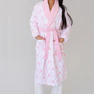 Women Cute Bow Fuzzy Robes Y2K Aesthetic Hooded Bathrobe Collared Plush Fleece Robes with Belt Homewear Sleepwear Loungewear FYBITBO