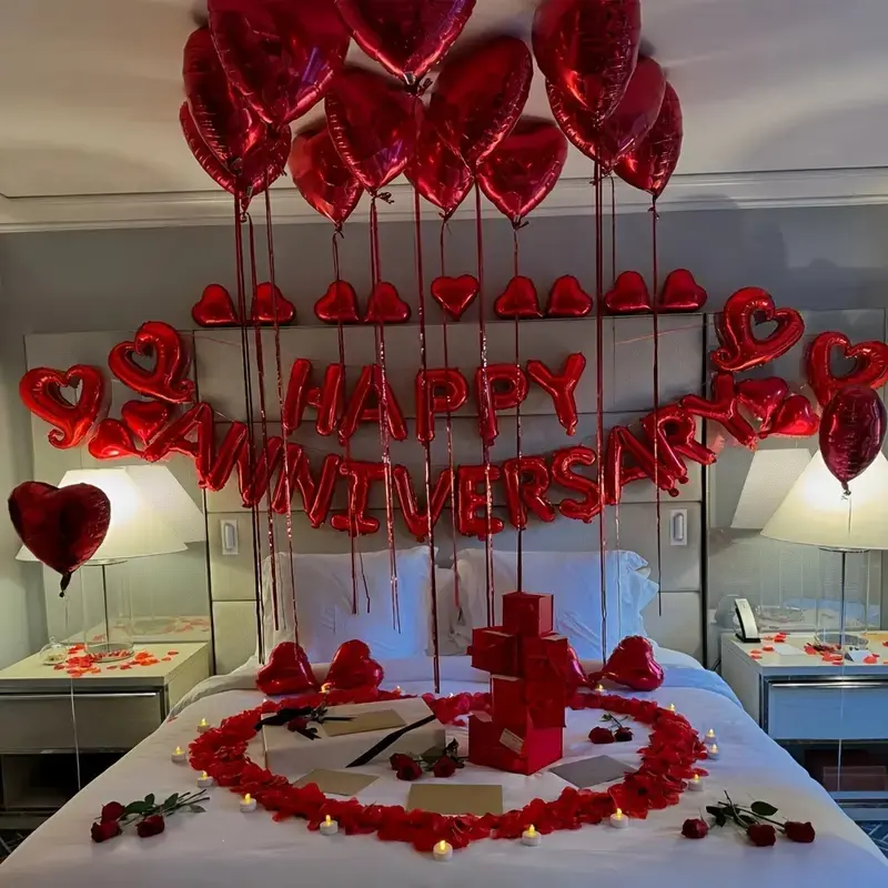 Red Heart-Shaped Balloons, Heart Foil Balloons, Balloon Decorations Kit & Hollow Heart Decorations with 1000Pcs Artificial Rose Petals, Banner for Valentine's Day, Wedding, Anniversary, Party & Home Decor, Versatile Usage