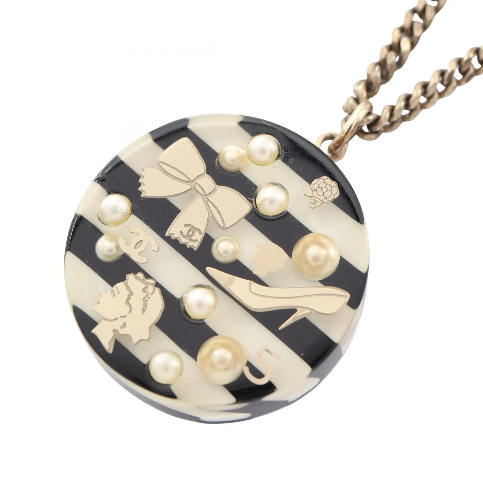Pre-owned CHANEL Resin / Acrylic Small Leather Goods Coco Mark Icon Border Necklace