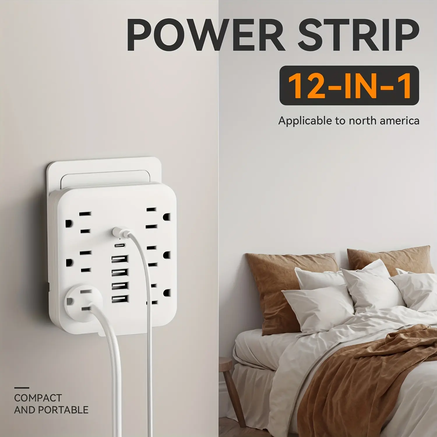 12-in-1 Wall Power Strip with 6 AC Outlets, 4 USB-A Ports, 2 USB-C Ports, USB Plug In, Surge Protection – Desktop Charging Station for Home, Office, Computers