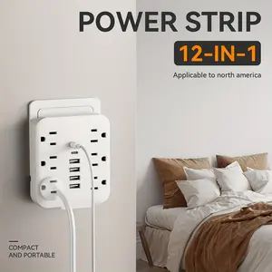 12-in-1 Wall Power Strip with 6 AC Outlets, 4 USB-A and 2 Type-C Ports, Desktop Charging Station for Home, Office, Travel, Computer, 1 pc Multiple Sockets Wall Socket Extender