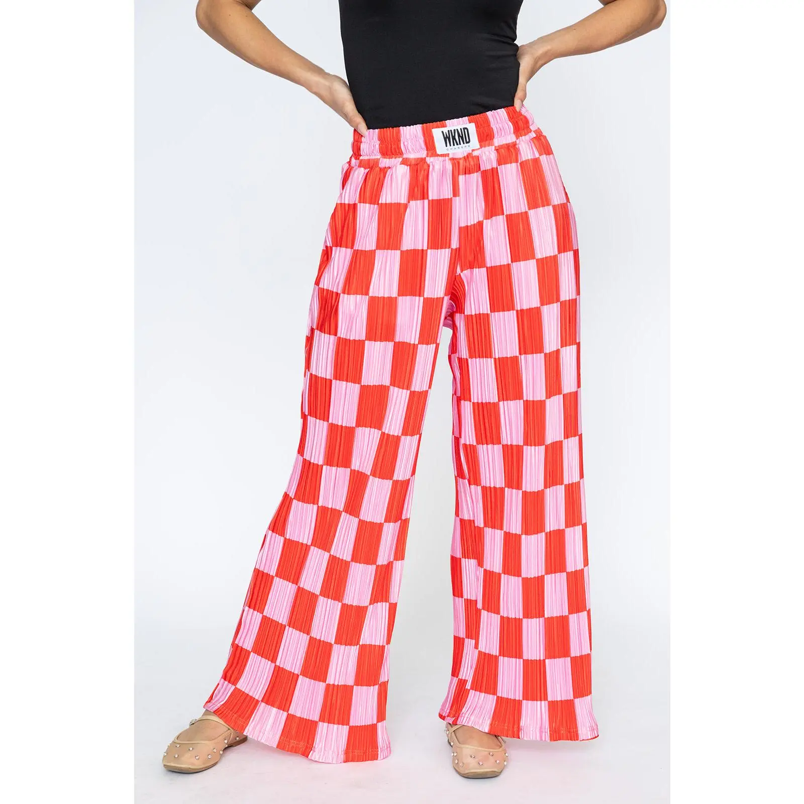 Checkered Plisse Pants - Red & Pink Checkered Plisse Pants - Red & Pink