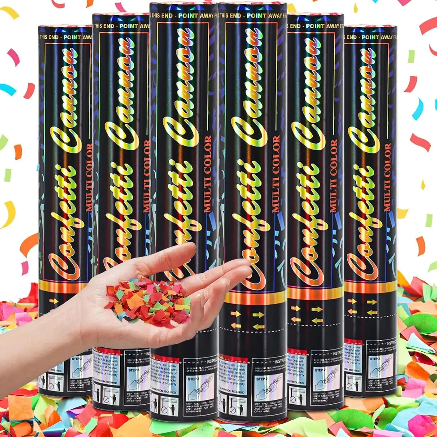 Confetti Cannon Multicolor Party Poppers 12 Inch Poppers 6 Pack Popper Cannon Biodegradable Confetti Popper for Graduation Birthday Wedding Christmas New Year Celebration Confetti Shooters