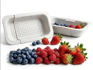 vegetable wash basket,Over the Sink Colander Strainer Basket, Extendable Colander and Strainer for Kitchen, Wash Vegetables and Fruits, Drain Pasta and Dry Dishes, Adjustable Colander from 13.5In to 18.7In, White Triangular