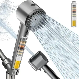 Drops Filtered Shower  with Handheld, High  4+1  Mode Showerhead with Filters, Built-in Power Wash for Hard Water - Remove Chlorine - Reduces Dry Itchy , Matte Gray