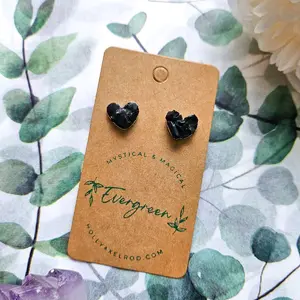 Evergreen by HAXEco Heart Shaped Crystal Earring Studs - Handmade with Clay Base, Hypoallergenic Stainless Steel Post, Silver or Gold Border, Casual Earrings