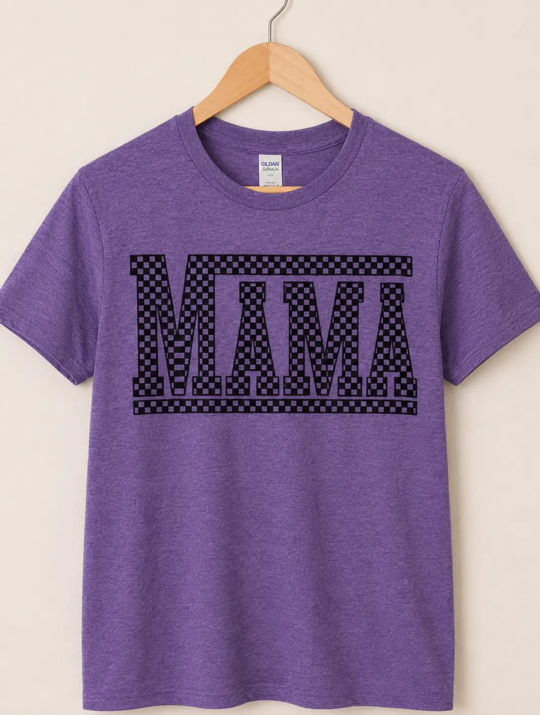 Mama Checkered Graphic Tee Shirt Unisex Grey  Soft Cotton Top Shortsleeve Casual Womenswear Gildan Softstyle