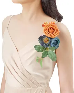 TINGE TIME Artificial Shoulder Corsages Flowers, Set of 2, Mother of The Bride Floral Corsage for Wedding Ceremony Anniversary Formal Dinner Party (Peacock Blue & Burnt Orange) Decor Decorative