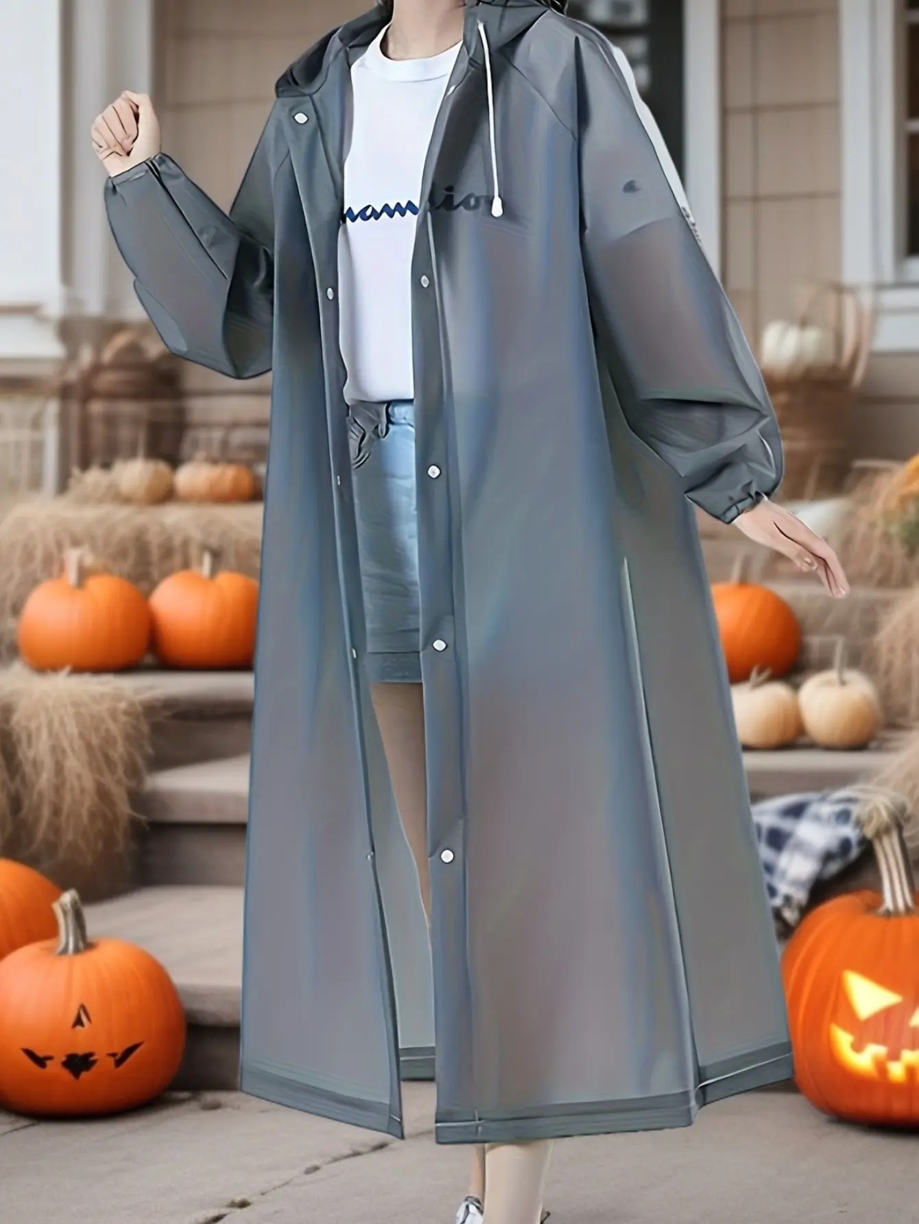 Windproof high-quality EVA thickened full-body adult raincoat - sports style with hood and connected front panel, semi-transparent design and elastic cuffs, suitable for outdoor cycling, hiking, and running - lightweight and easy-to-carry outdoor rainwear