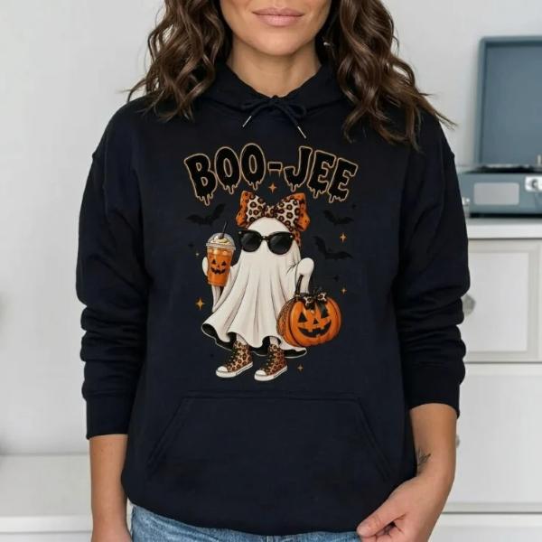 BooJee Ghost T-Shirt, Trendy Leopard Halloween Tee, Spooky Glam Graphic Shirt, Cozy Fall Coffee Lover Outfit, for Men & Women BooJee Ghost T-Shirt, Trendy Leopard Halloween Tee, Spooky Glam Graphic Shirt, Cozy Fall Coffee Lover Outfit, for Men & Women