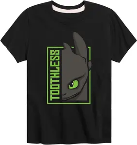 Toddler & Youth How to Train Your Dragon Toothless Graphic T-Shirt, Black Short-Sleeve Cartoon Print Top, Marcus the Worm Merch Graphic Fashion Tee