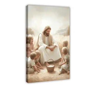 NBHYK Jesus Canvas Wall Art Jesus Teaching Children Hidden Prayers Christian Bible Stories Wall Decor Painting Religious Spirit Faith Poster Print For Bedroom Prayer Room Church
