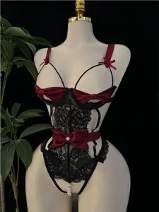 Women’s Sexy Lace Bodysuit Lingerie, Open-Crotch & Easy-Off Design, Flirty Seductive Sleepwear, Ideal for Romantic Nights