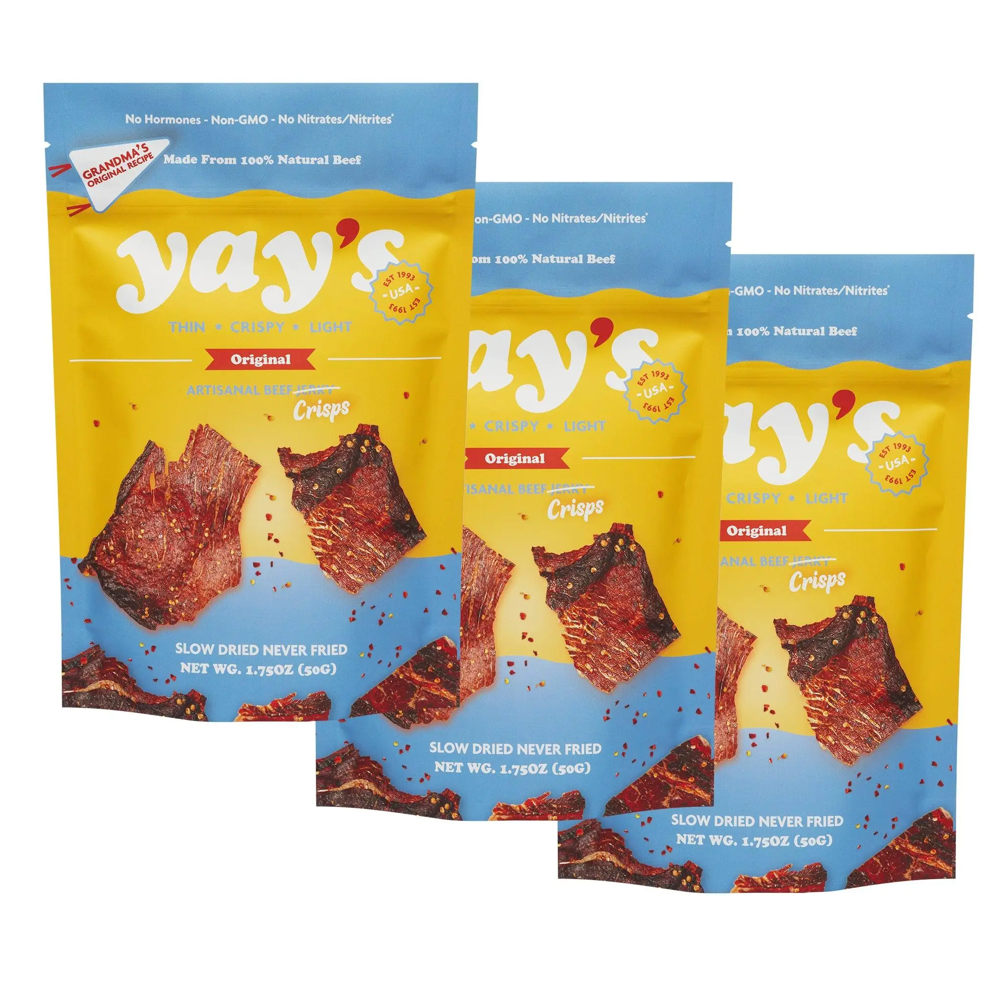 Yay's Snacks Sweet and Spicy Dry Beef Crisps | Crispy, Crunchy, High Protein Sna...