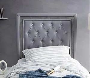 Tavira Allure College Dorm Headboard with Legs - Alloy with Black Crystal Border