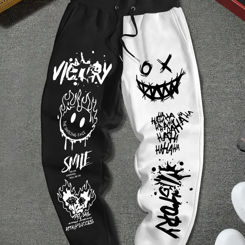 Men's Letter Print Drawstring Sweatpants Drawstring Waist, Regular Fit Casual Comfy Pants for Daily Wear, Men's Casual Streetwear Trousers for All Seasons, Casual Bottoms
