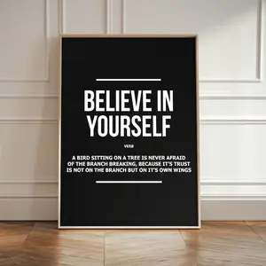 Self-Belief Inspirational Print Office Decor, Motivational Definition Sign, Inspire Quote Digital Art Modern Office Wall Poster
