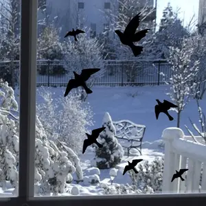 1 Set Large Anti-Collision Window Clings - Bird Shaped Window Decals, No Power Electricity Needed, Featherless, Seasonal Décor, Plastic Material, Bird Strike Prevention Window Stickers for Home and Party Accessory Decor Decorative Ornaments Black