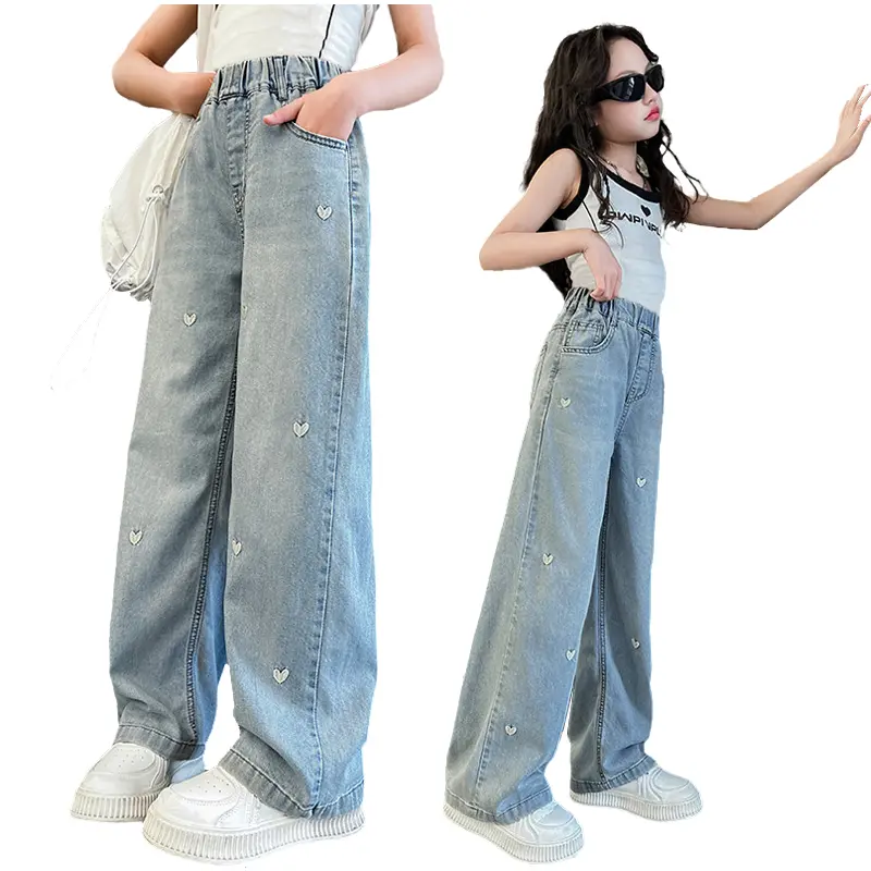 Girls' High Waisted Basic Loose Jeans Trousers - 3-14Y Kids' Bottoms, Soft Denim, Play-Ready Loose Fit, Comfortable Casual Outing Pants, 4-5Y(100-110cm,30-35kg),11-12Y(140-150cm,30-35kg)