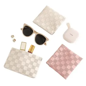 Women's Waterproof Leather Makeup Bag - Structured Make-Up Bags, Trendy, Portable, Cute Mini Cosmetic Pouch for Travel Lipstick Storage