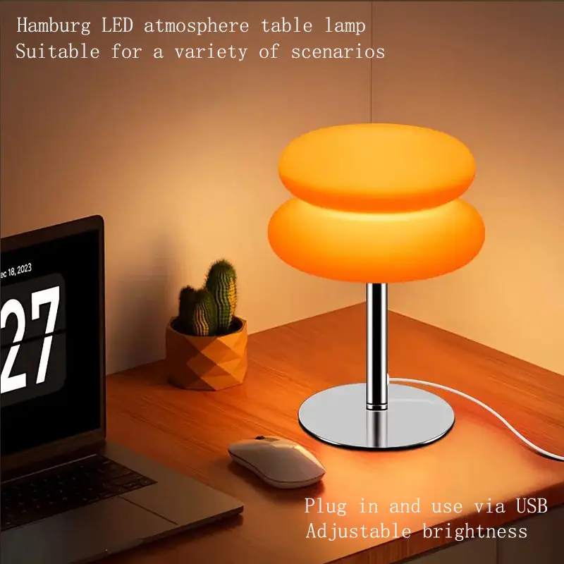 T6028 LED Burger Atmosphere Table Lamp, Ambiance Table Lamp, Coffee Bar Pub Desk Light, USB Powered, Adjustable Lighting, Suitable for Various Scenes, Living Room Bedroom Study, Home Lighting