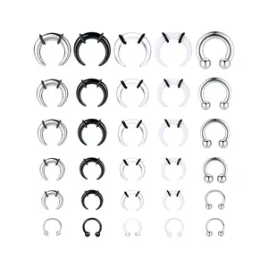 30pcs Acrylic Pincher Tapers and Steel Septum Rings Set, Versatile Nose Piercing Kit with Horseshoe Style for All Seasons, Includes Stretchers and Gauges, Nose Rings Hoops
