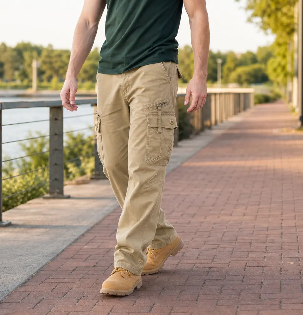 Pure cotton multi-pocket work pants for men, large size, elastic waist, casual pants, loose work pants for middle-aged and elderly men
