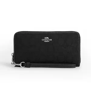COACH Signature Zip-Around Wristlet Wallet - Slim & Functional with Detachable Strap for Everyday Use & Travel